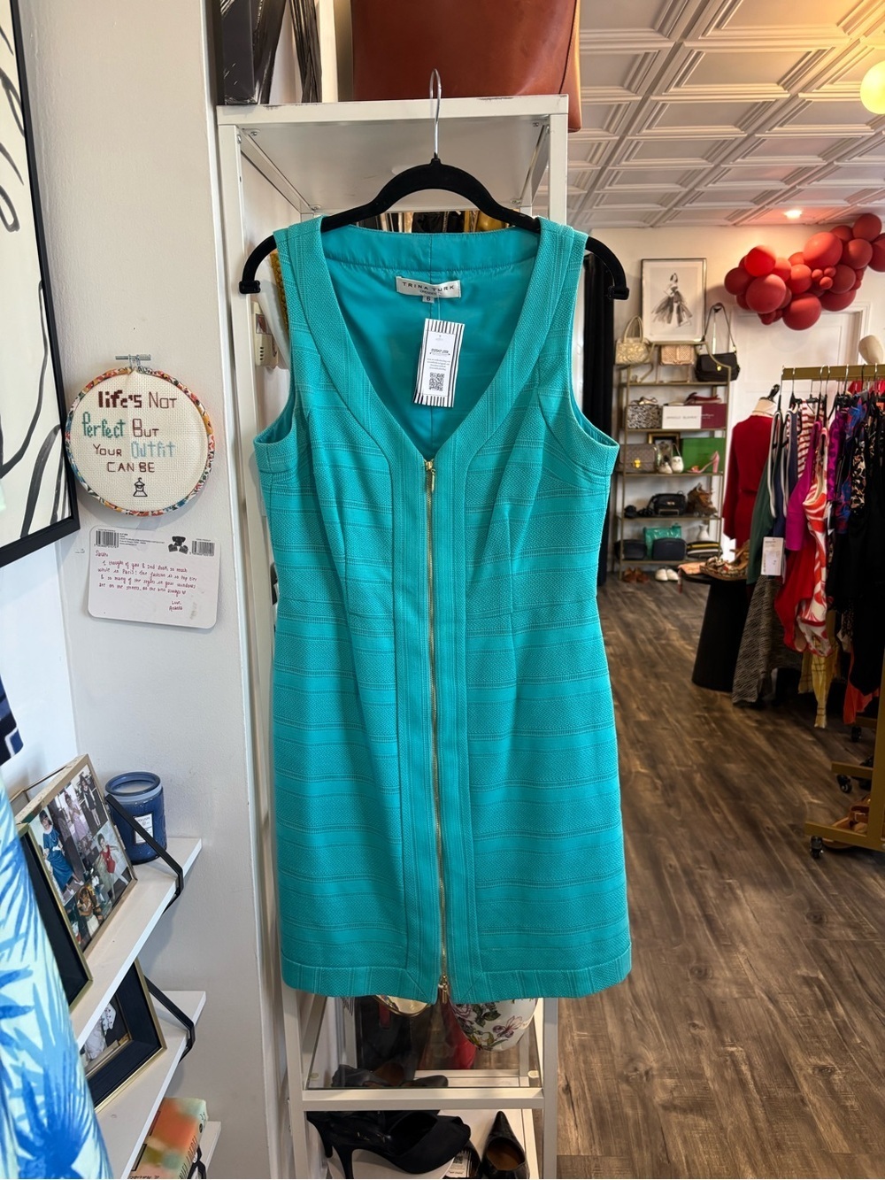 Trina Turk Turquoise Zip-Front Sleeveless Mini Dress